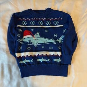Andy and Evan Boys blue Holiday shark Sweater Size 3T